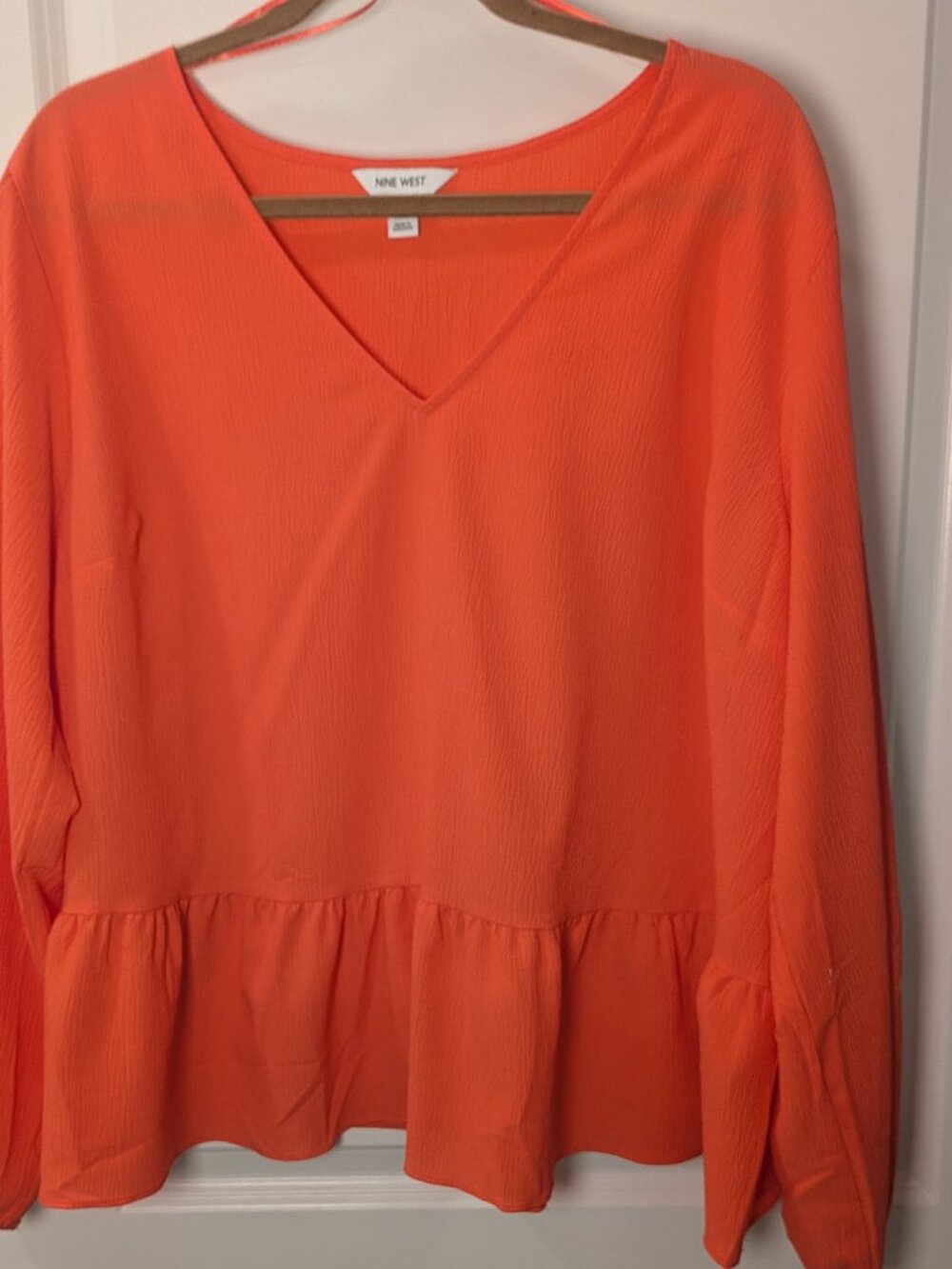 Nine West Top Womens XXL Peach Pink Peplum Popover Career Professional Bright